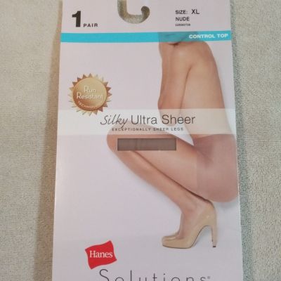 Hanes Solutions run resistant silky ultra sheer nude control top pantyhose XL